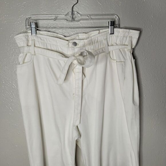 NWT J Crew Jeans Womens 34 White Wide Leg Cropped Paperbag High Rise Belt Denim - Picture 3 of 11